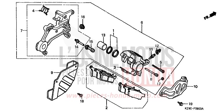 REAR BRAKE CALIPER for CR125R EXPLOSION RED (R254) from 2000