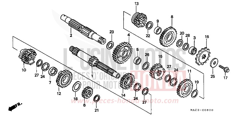 TRANSMISSION for CR500R EXPLOSION RED (R254) from 2001