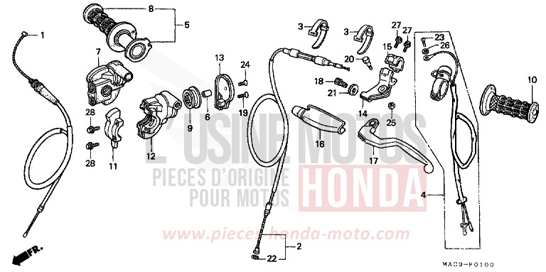 HANDLE LEVER/SWITCH/CABLE for CR500R EXPLOSION RED (R254) from 2001