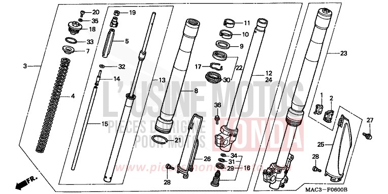 FRONT FORK for CR500R EXPLOSION RED (R254) from 2001