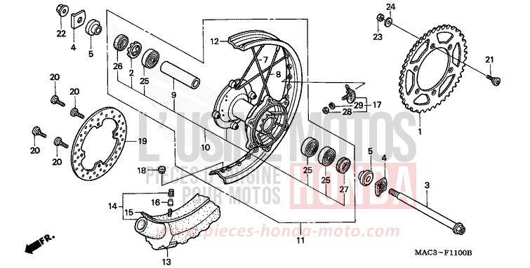 REAR WHEEL for CR500R EXPLOSION RED (R254) from 2001