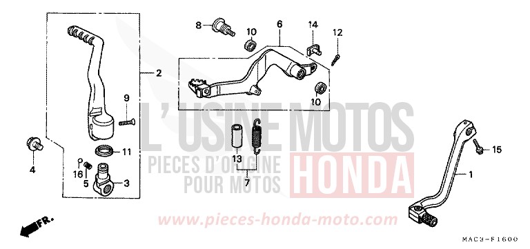 CHANGE PEDAL/BRAKE PEDAL/KICK STARTER ARM for CR500R EXPLOSION RED (R254) from 2001
