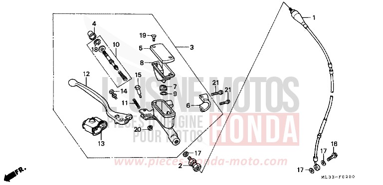 FR. BRAKE MASTER CYLINDER (CR500RL/RM) for CR500R FLASH RED (R119) from 1990