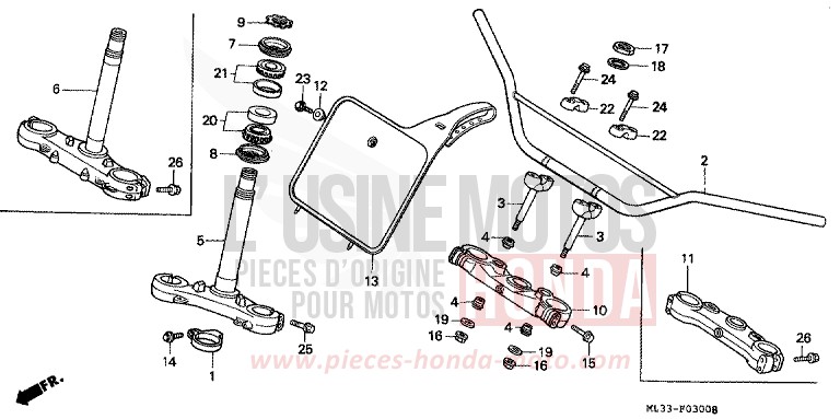 HANDLE PIPE/TOP BRIDGE/ STEERING STEM (-CR500RR) for CR500R FLASH RED (R119) from 1990