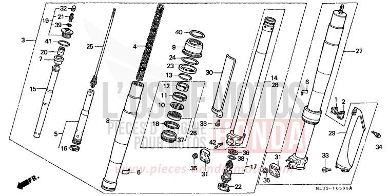 FRONT FORK (CR500RL) for CR500R FLASH RED (R119) from 1990