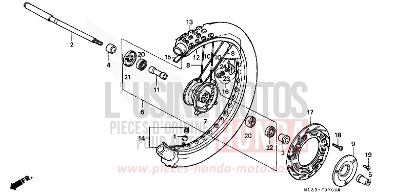 FRONT WHEEL (CR500RL/RM) for CR500R FLASH RED (R119) from 1990