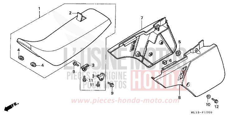 SEAT/SIDE COVER (CR500RL) for CR500R FLASH RED (R119) from 1990