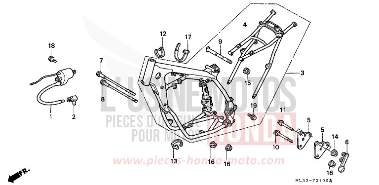 FRAME BODY (CR500RL/RM) for CR500R FLASH RED (R119) from 1990