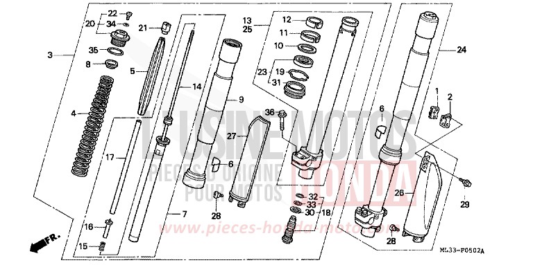 FRONT FORK (CR500RN/RP/RR) for CR500R NEUCLEAR RED (R177) from 1992