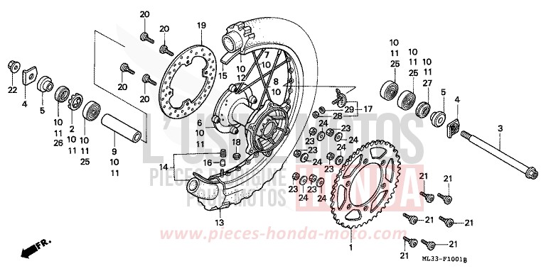 REAR WHEEL (CR500RN/RP/RR/RS/RT/RV) for CR500R NEUCLEAR RED (R177) from 1993