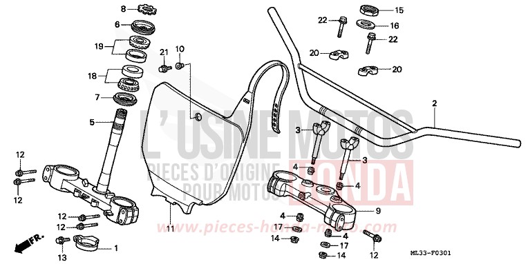 HANDLE PIPE/TOP BRIDGE/ STEERING STEM (CR500RS) for CR500R NEUCLEAR RED (R177) from 1995