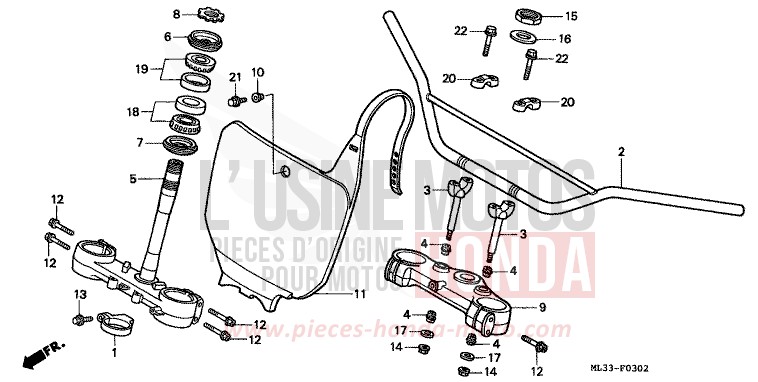 HANDLE PIPE/TOP BRIDGE/ STEERING STEM (CR500RT-) for CR500R NEUCLEAR RED (R177) from 1996