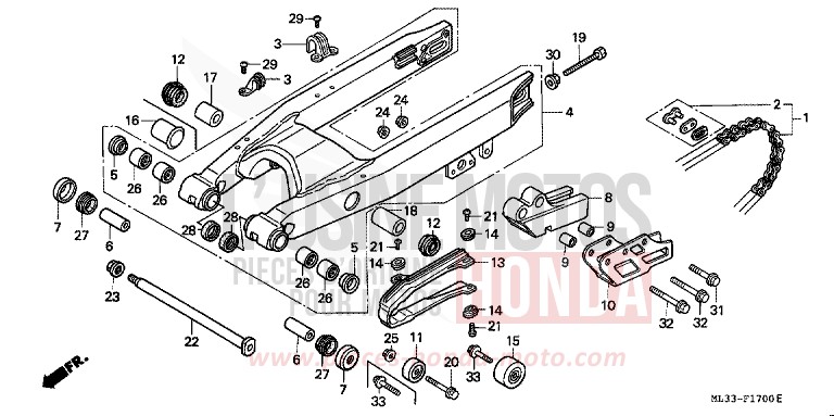 FORCELLONE per CR500R NEUCLEAR RED (R177) del 1996