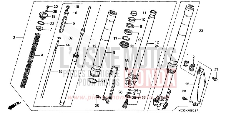 FRONT FORK (CR500RS/RT/RV) for CR500R NEUCLEAR RED (R177) from 1997