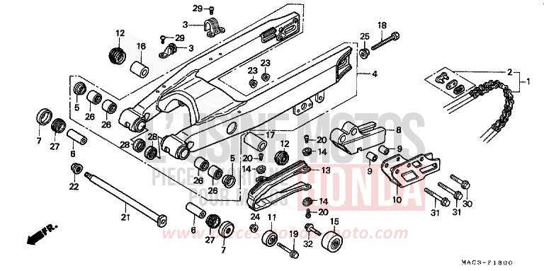 FORCELLONE per CR500R NEUCLEAR RED (R177) del 1998
