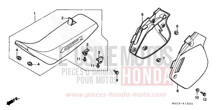 SEAT/SIDE COVER for CR500R EXPLOSION RED (R254) from 2000