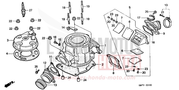 CYLINDER/CYLINDER HEAD for CR80R EXPLOSION RED (R254) from 2001