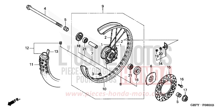 FRONT WHEEL for CR80R EXPLOSION RED (R254) from 2001