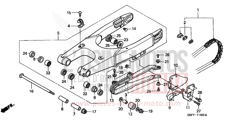 SWINGARM for CR80R EXPLOSION RED (R254) from 2001