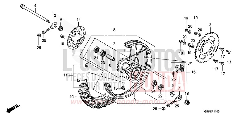 REAR WHEEL for CR85R EXTREME RED (R292) from 2007