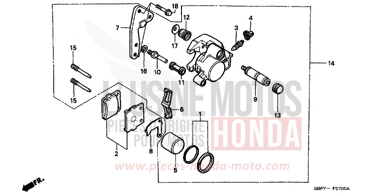 FRONT BRAKE CALIPER for CR80R EXPLOSION RED (R254) from 2002
