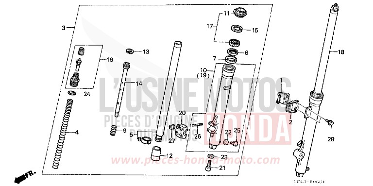 FRONT FORK (R2F/R2G) for CR80R2 FLASH RED (R119) from 1986