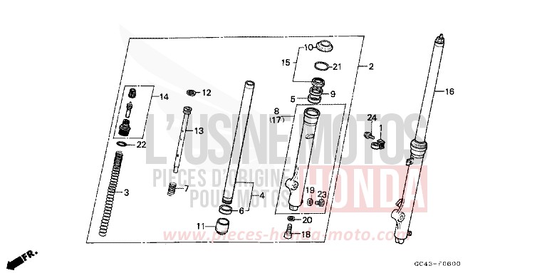 FRONT FORK (RF) for CR80R FLASH RED (R119) from 1985