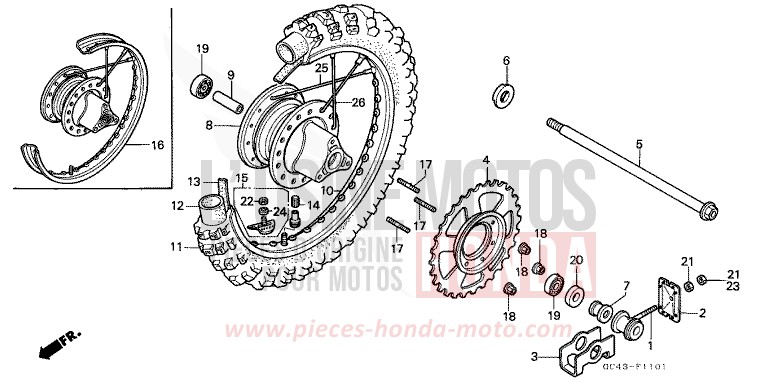 REAR WHEEL (R2F/R2G) for CR80R2 FLASH RED (R119) from 1986