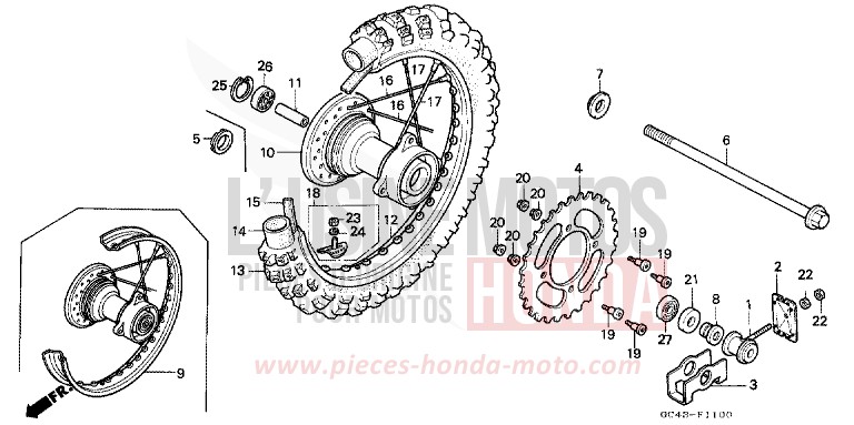 REAR WHEEL (RF/RG/RH/RJ/RK) for CR80R FLASH RED (R119) from 1985