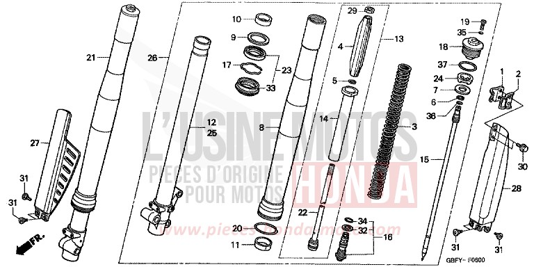 FRONT FORK for CR80RB EXPLOSION RED (R254) from 2002