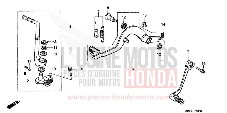 PEDAL/KICK STARTER ARM for CR80RB EXPLOSION RED (R254) from 2002