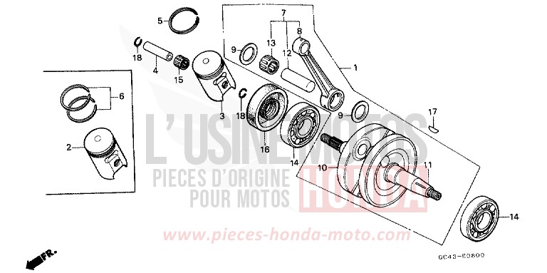 CRANKSHAFT/PISTON for CR80R FLASH RED (R119) from 1987