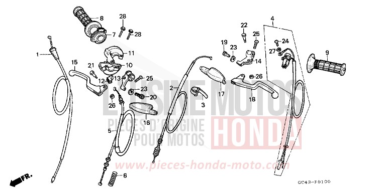 HANDLE LEVER/CABLE for CR80R FLASH RED (R119) from 1987