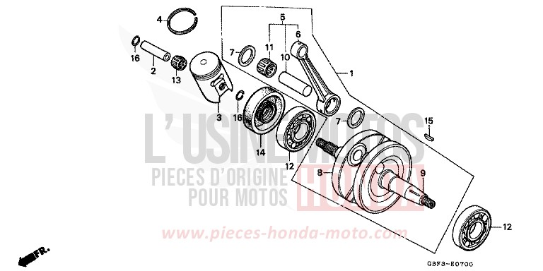 CRANKSHAFT/PISTON for CR80RB NEUCLEAR RED (R177) from 1996