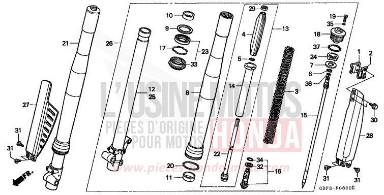 FRONT FORK for CR80RB NEUCLEAR RED (R177) from 1996