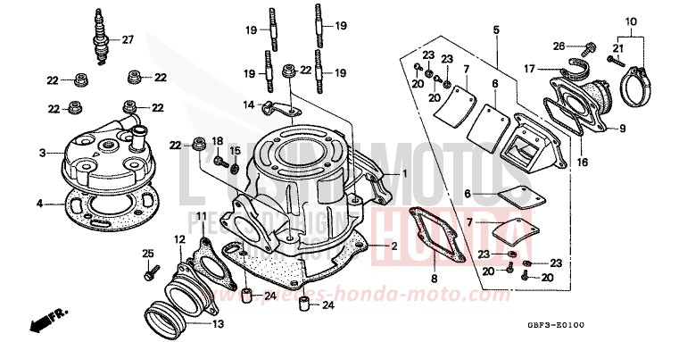 CYLINDER/CYLINDER HEAD for CR80RB NEUCLEAR RED (R177) from 1997