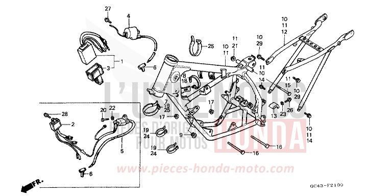 FRAME BODY/IGNITION COIL for CR80R FIGHTING RED (R134) from 1988