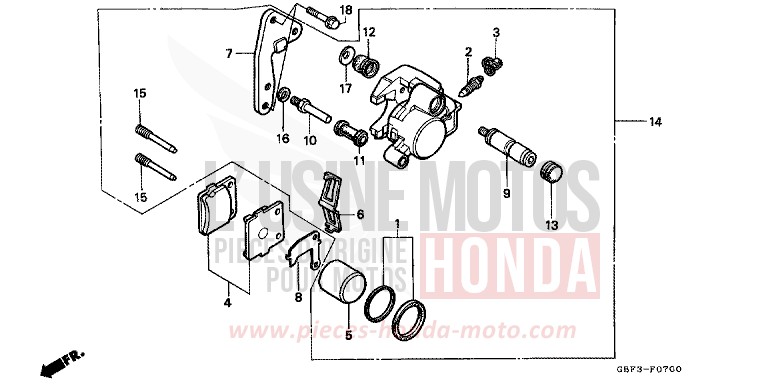 FRONT BRAKE CALIPER for CR80RB NEUCLEAR RED (R177) from 1999
