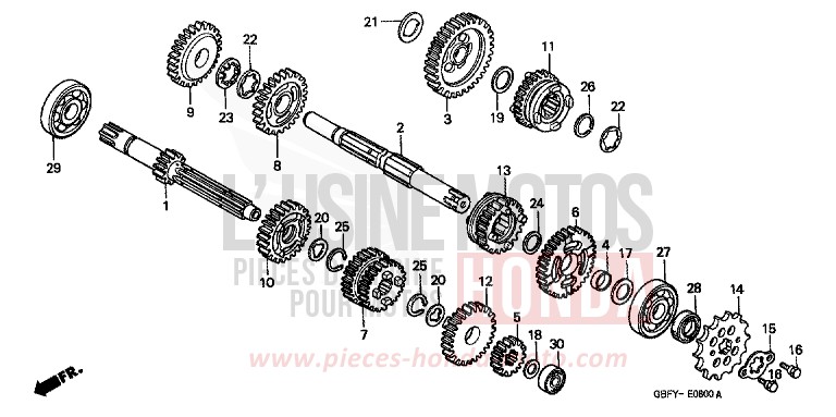 TRANSMISSION for CR80RB EXPLOSION RED (R254) from 2000