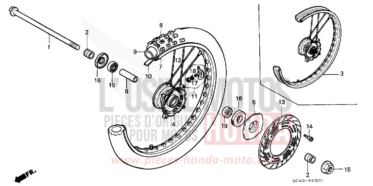 FRONT WHEEL (RG/RH/RJ/RK) for CR80R FIGHTING RED (R134) from 1989