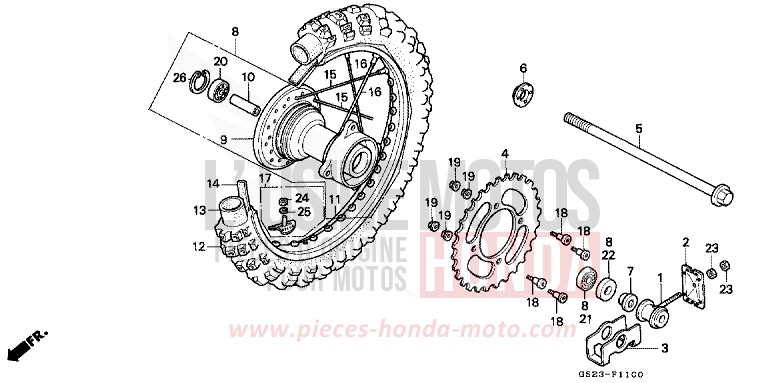 REAR WHEEL (CR80RL/RM) for CR80R FLASH RED (R119) from 1990
