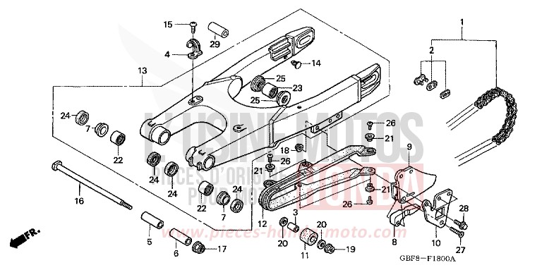 SWINGARM for CR85RB EXPLOSION RED (R254) from 2003