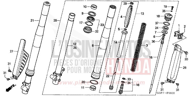 FRONT FORK for CR85RB EXTREME RED (R292) from 2006