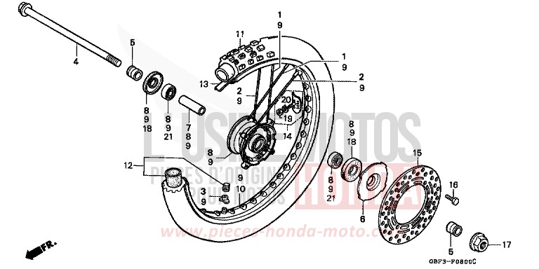 FRONT WHEEL for CR80R NEUCLEAR RED (R177) from 1999