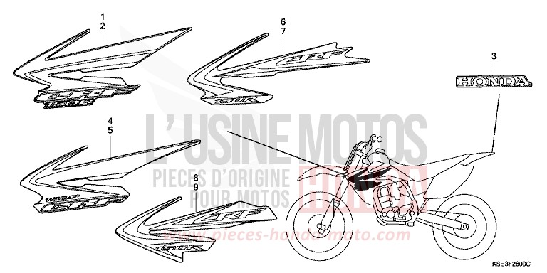 MARCA (DE,ED,U) per CRF150R EXTREME RED (R292) del 2007