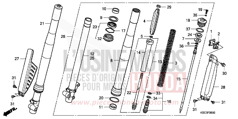 FRONT FORK for CRF150R EXTREME RED (R292) from 2009