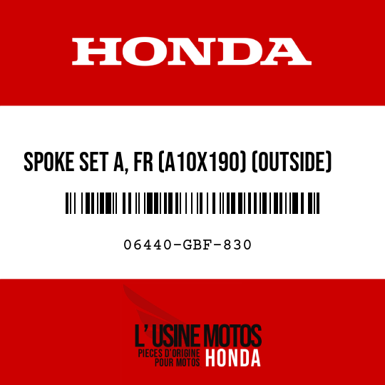 image de 06440-GBF-830 SPOKE SET A, FR (A10X190) (OUTSIDE)