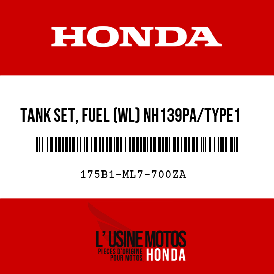 image de 175B1-ML7-700ZA TANK SET, FUEL (WL) NH139PA/TYPE1  (NH139PA/TYPE1 PEARL CRESCENT WHITE-A/TYPE1)