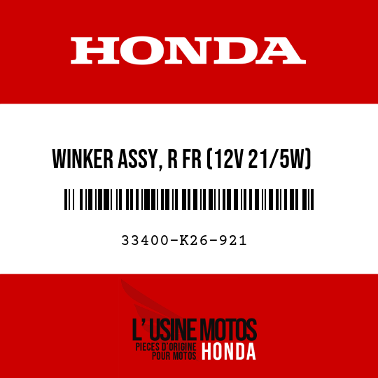 image de 33400-K26-921 WINKER ASSY, R FR (12V 21/5W)