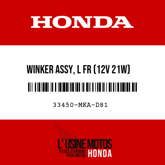 image de 33450-MKA-D81 WINKER ASSY, L FR (12V 21W)
